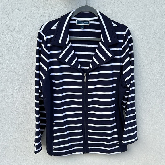 NWOT Woman’s Karen Scott Sport Navy White Striped Zip Jacket Plus Size 1X - Picture 3 of 8